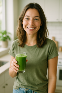 Bloom Nutrition - mujer disfrutando su batido verde